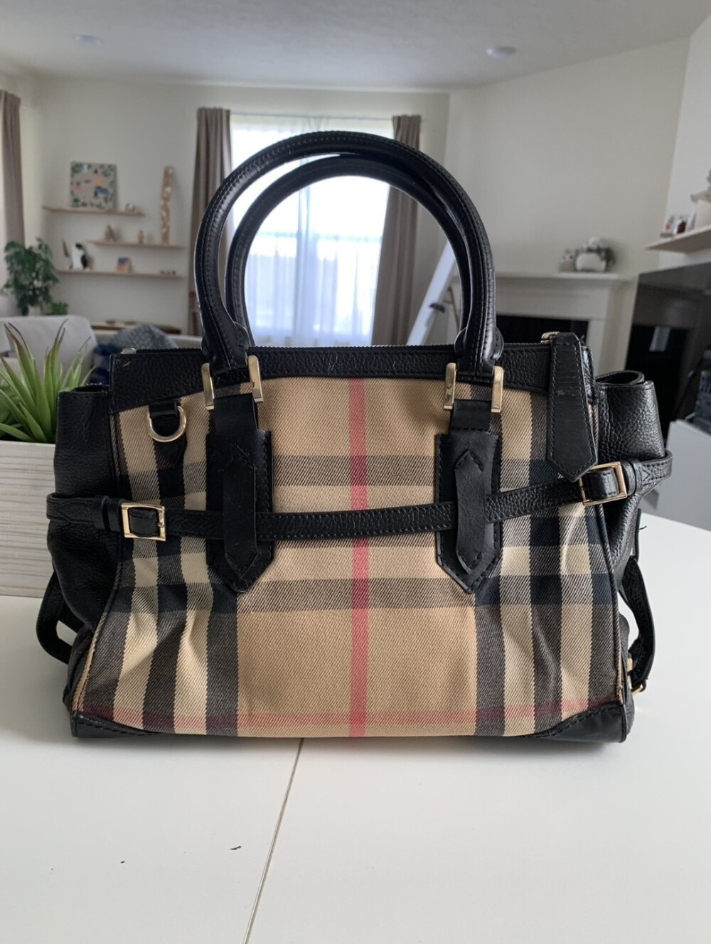 Burberry Black Check Canvas Chester Handbag